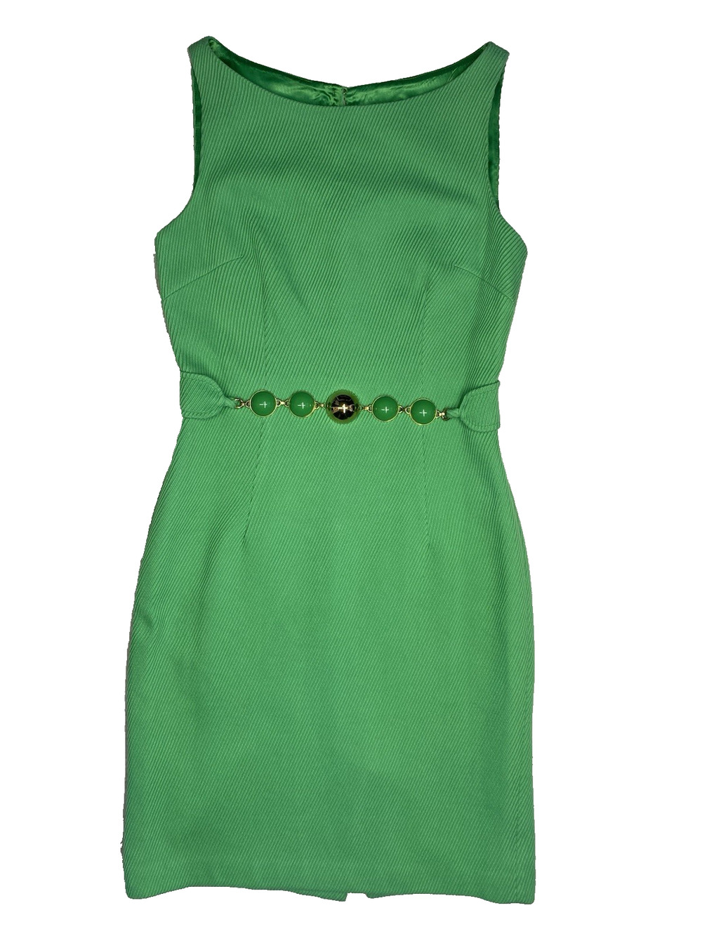 Original Milly New York Dress Size 4 Kelly Green Y2K Retro MCM Mod Belted Sheath